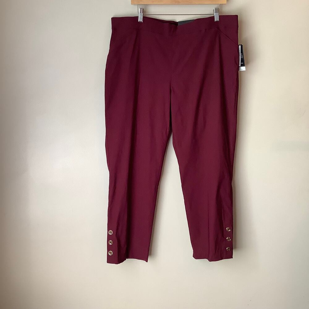 NWT Roz & Ali Classic Fit Ankle Dress Pants High Rise Burgundy Stretch Plus 16W